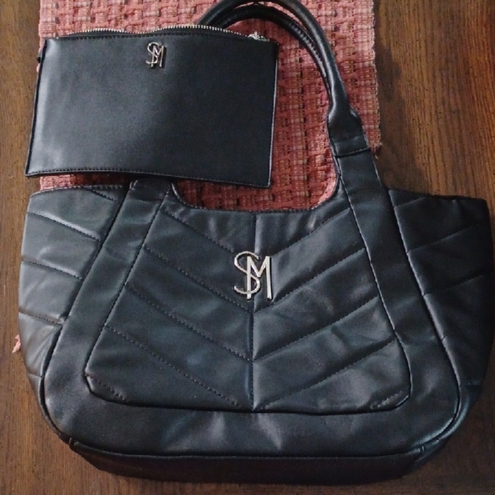 Steve Madden Black Quilted Tote Bag with Pouch